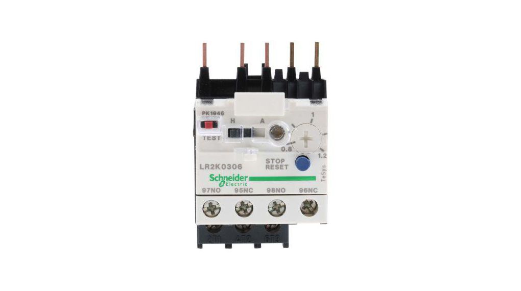 LR2K Thermal Overload Relay 1NO + 1NC, 0.8 ... 1.2 A F.L.C, 1.2 A Contact Rating, 100 W, 250 V